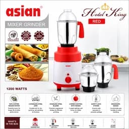 Asian Hotel King Red Mixer Grinder – 1200W Heavy Duty 3 Jar Set