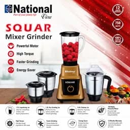 National View SQUAR 750W Multipurpose Mixer Grinder with 3 Stainless Steel Jars