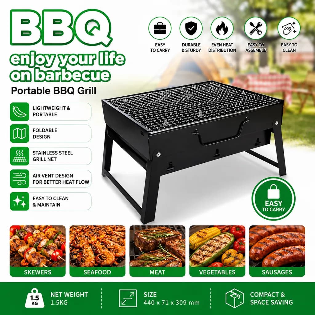 Portable Folding BBQ Grill - Image 1