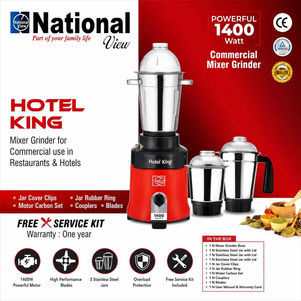 National View Hotel King Commercial Mixer Grinder – 1400W Heavy Duty - Image 1