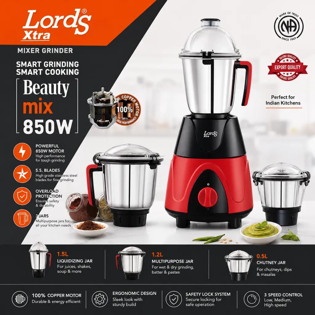 Lords Xtra Beauty Mix 850W Mixer Grinder - Image 1