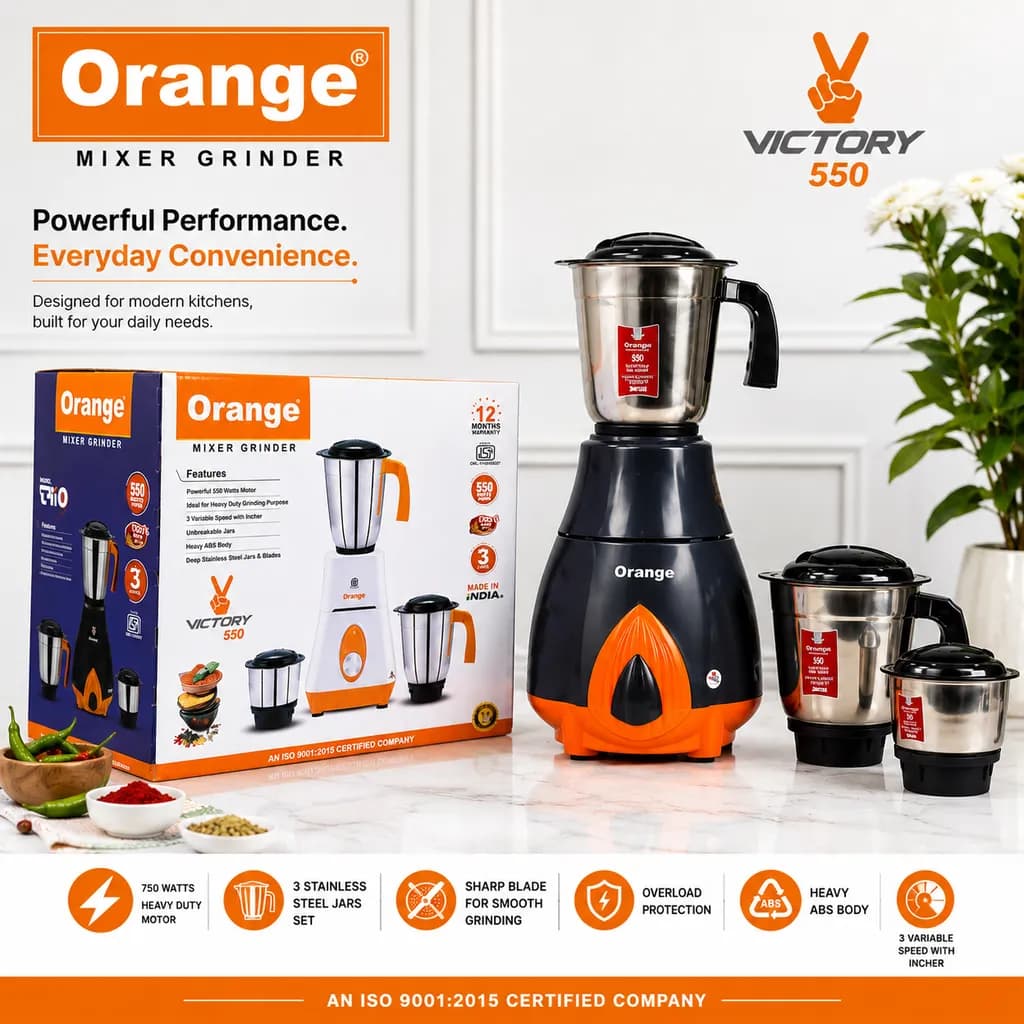 Orange Victory 550W Mixer Grinder (Model: MRB0009) - Image 1