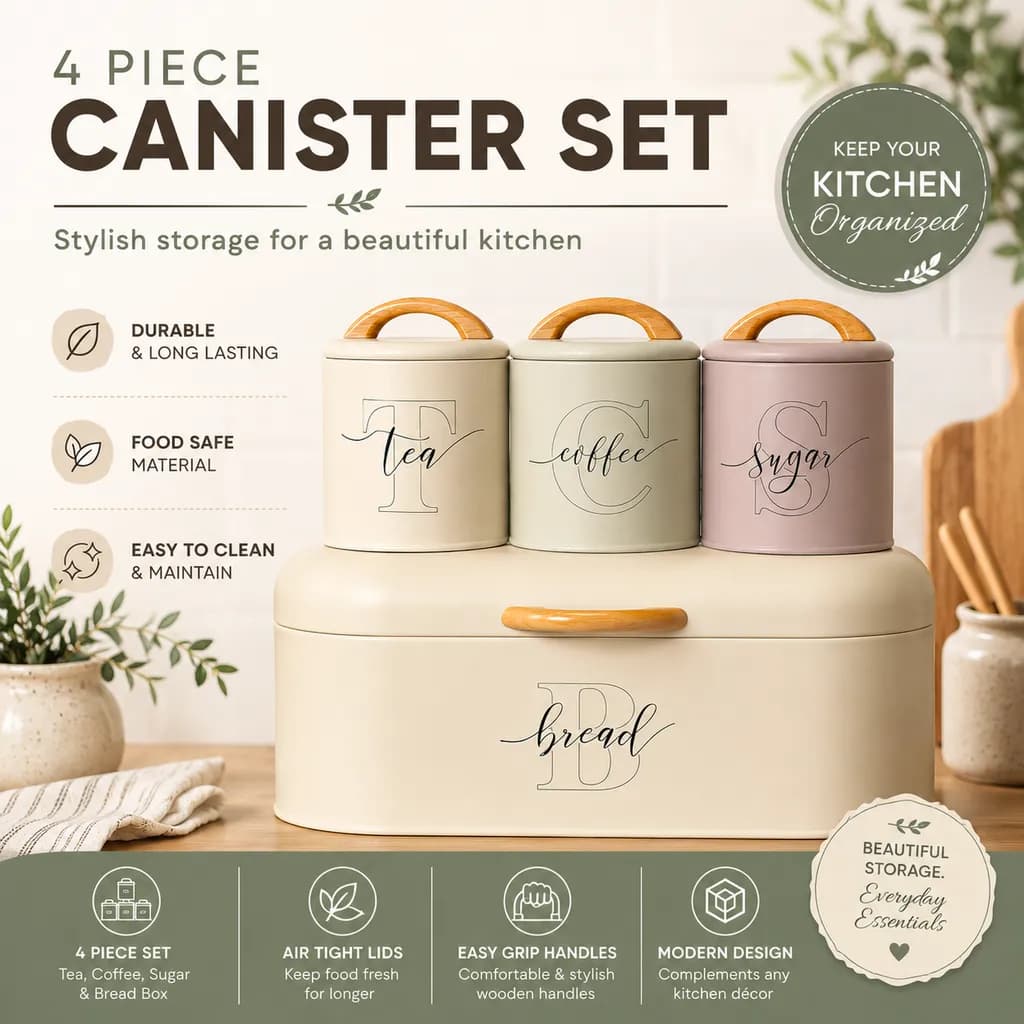 Elegant 1 Bread Box + 3 Canister Set - Image 1