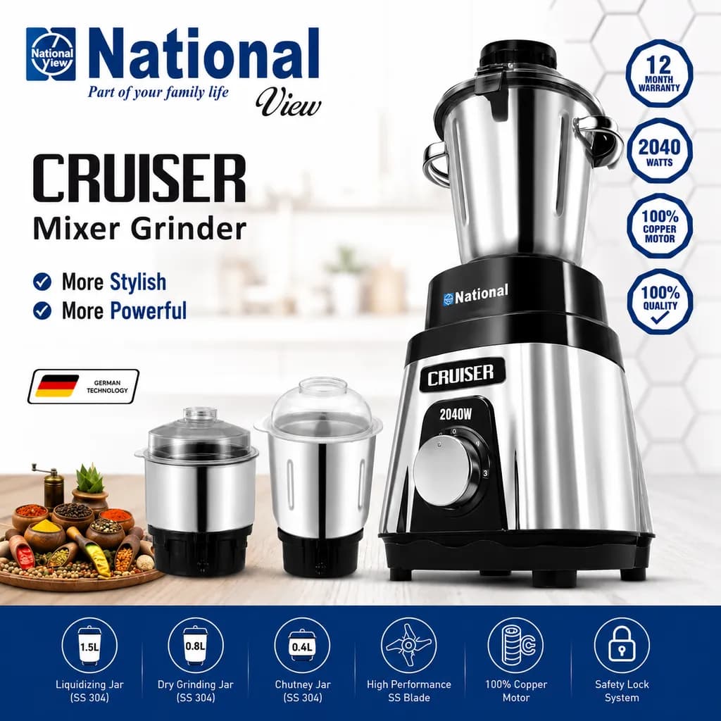 National View CRUISER Mixer Grinder – 2040W Powerhouse - Image 1
